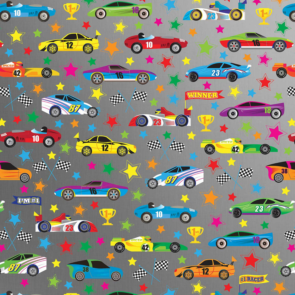 B311a Racecars Kids Gift Wrapping Paper Swatch 