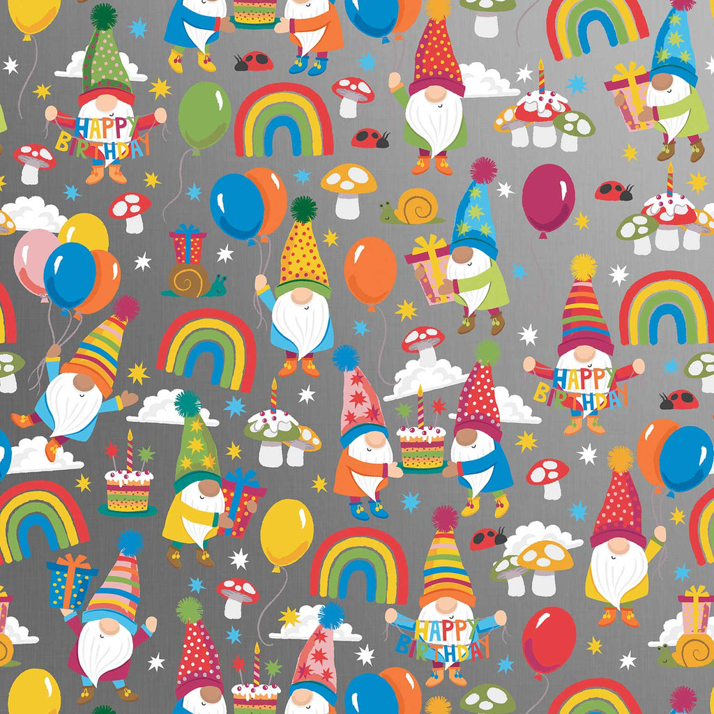 B313a Birthday Gnomes Gift Wrapping Paper Swatch 