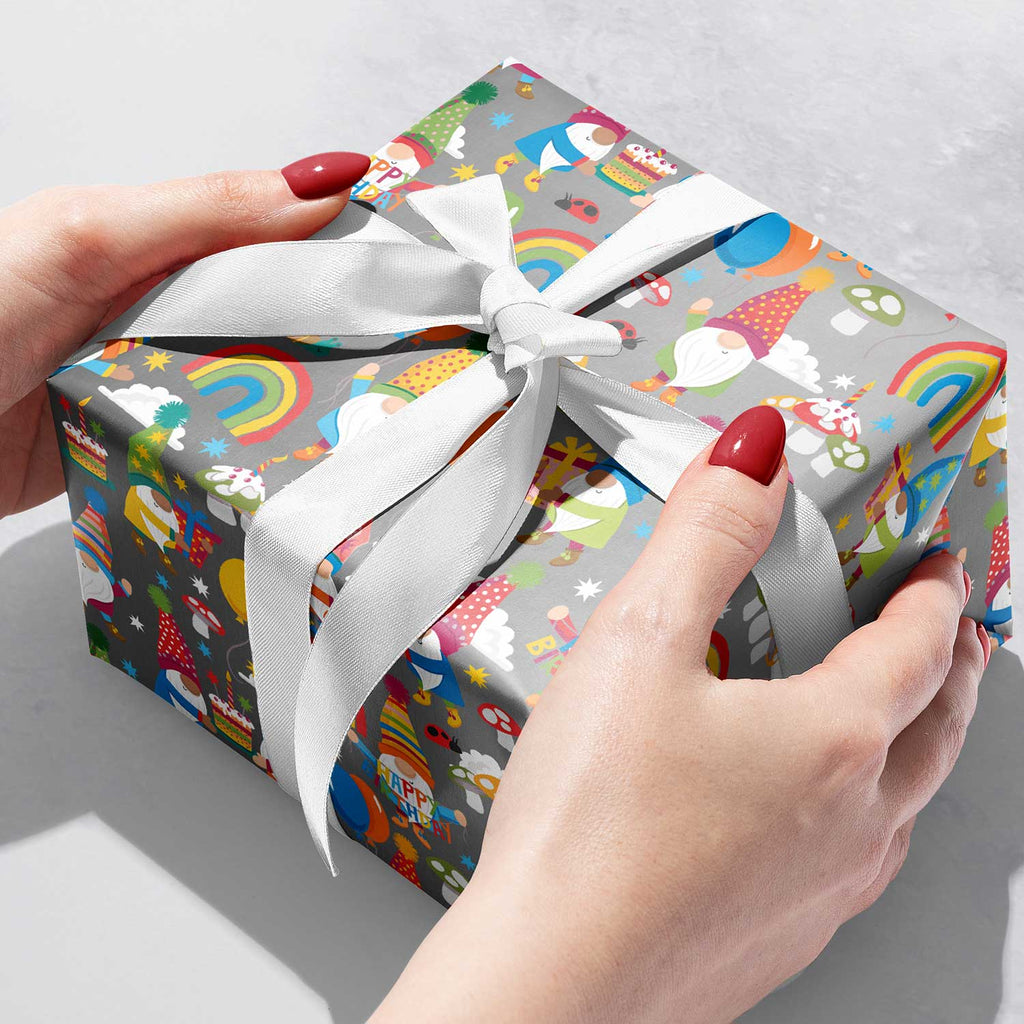 B313b Birthday Gnomes Gift Wrapping Paper Gift Box 