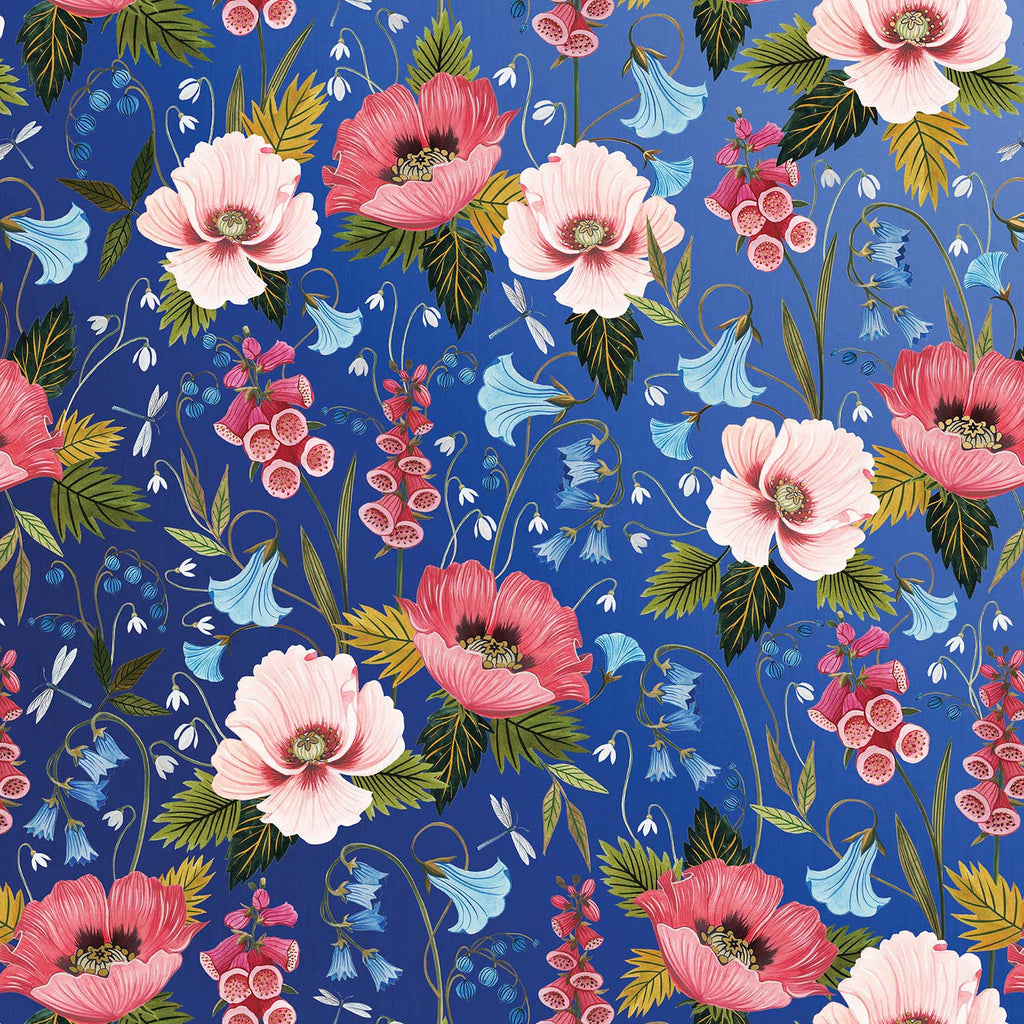 B493a Blue Floral Gift Wrapping Paper Swatch 