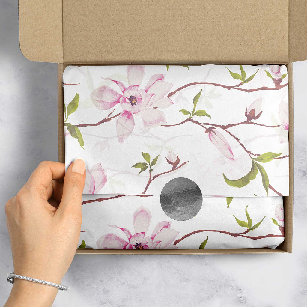 BPT159e Pink Magnolia Blossom Floral Gift Tissue Paper Packaging