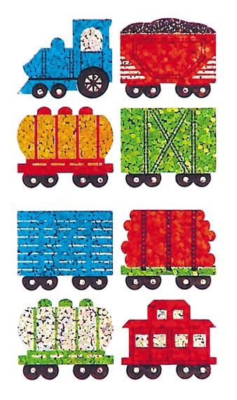 Jillson & Roberts Bulk Roll Prismatic Stickers, Mini Train Cars (50 Repeats) - Present Paper