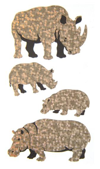 Jillson & Roberts Bulk Roll Prismatic Stickers, Rhino, Hippo and Babies (50 Repeats) - Present Paper