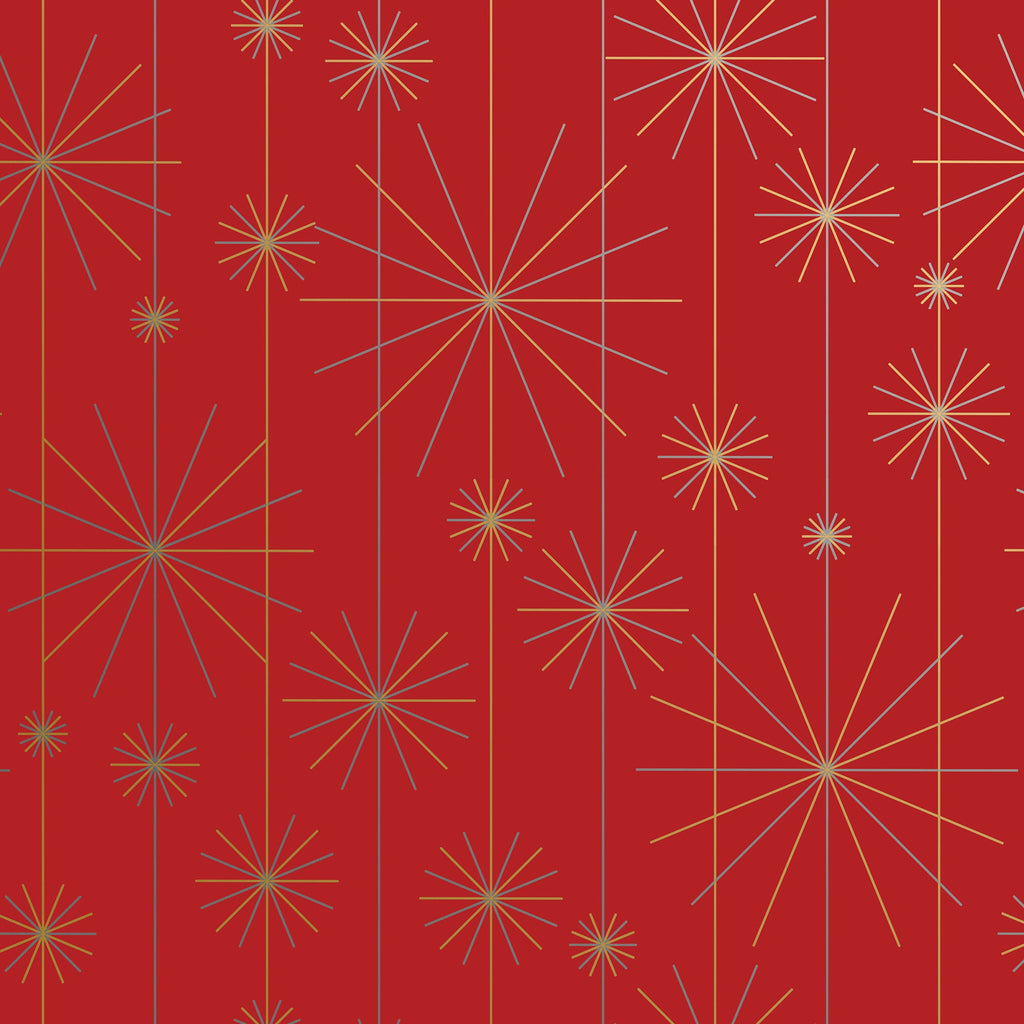XB568a Starburst Red Christmas Gift Wrap Swatch