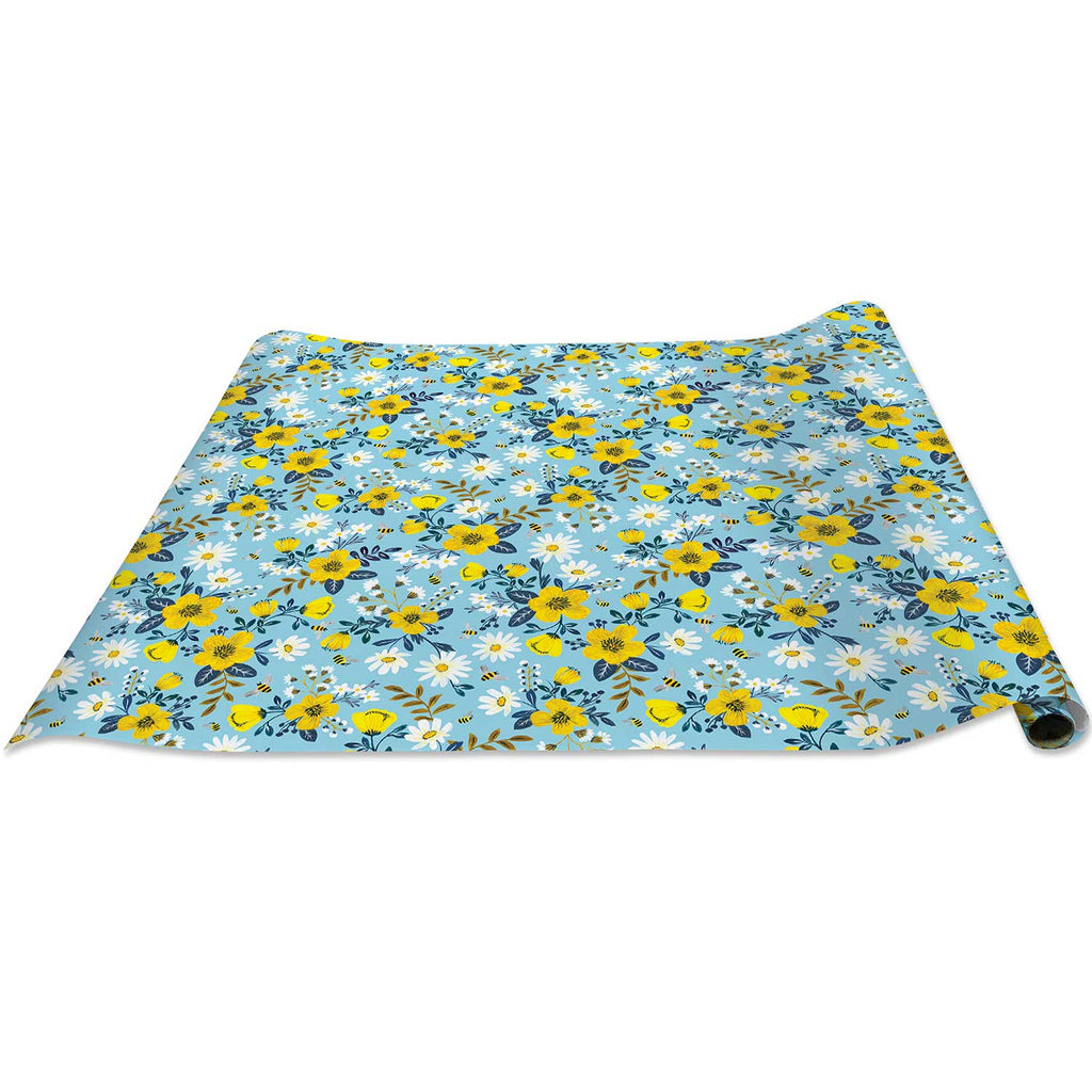 B111d Blue Yellow Daises Bees Floral Gift Wrap Regular Roll
