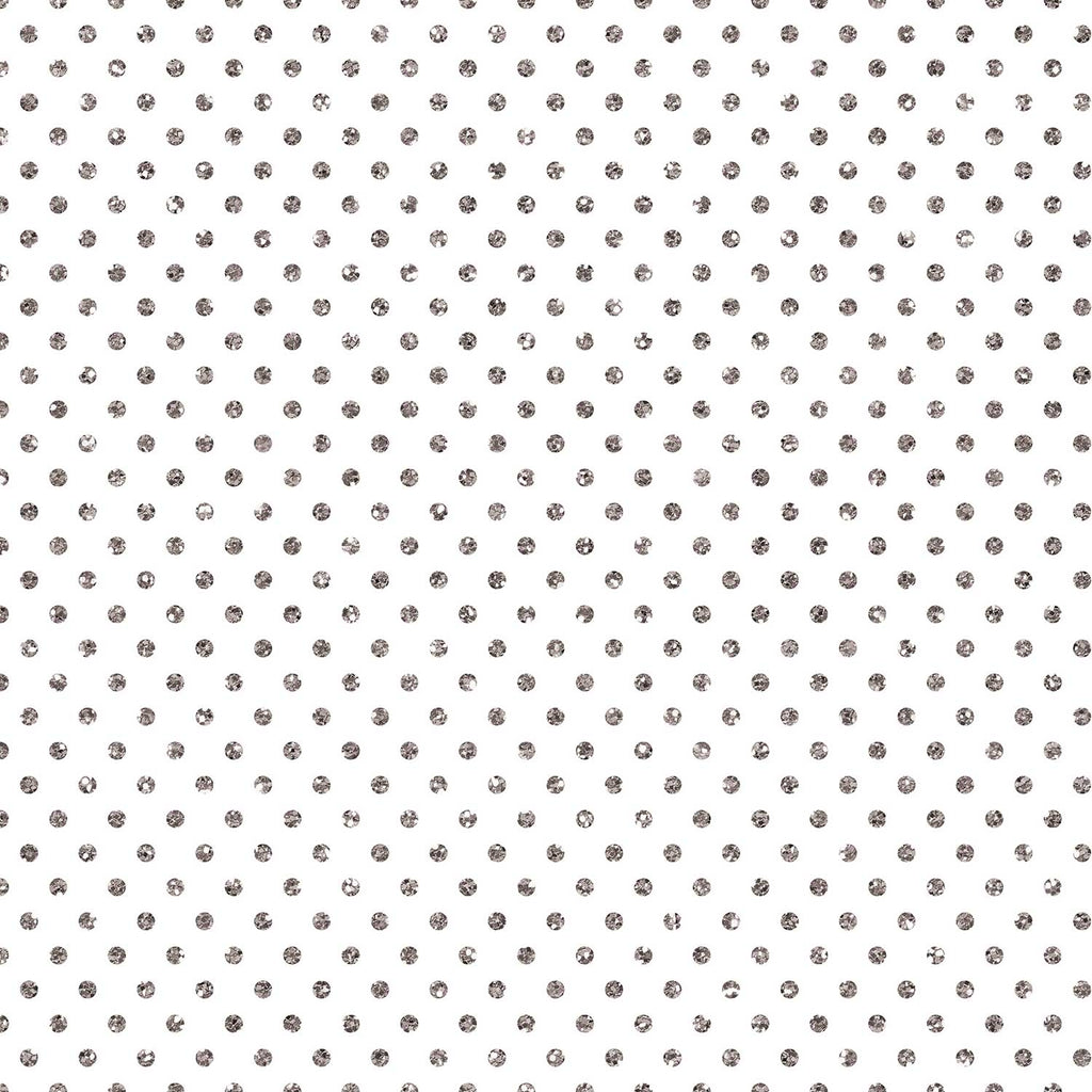 B165a Holographic Silver Dots on White Christmas Wrapping Paper Swatch 