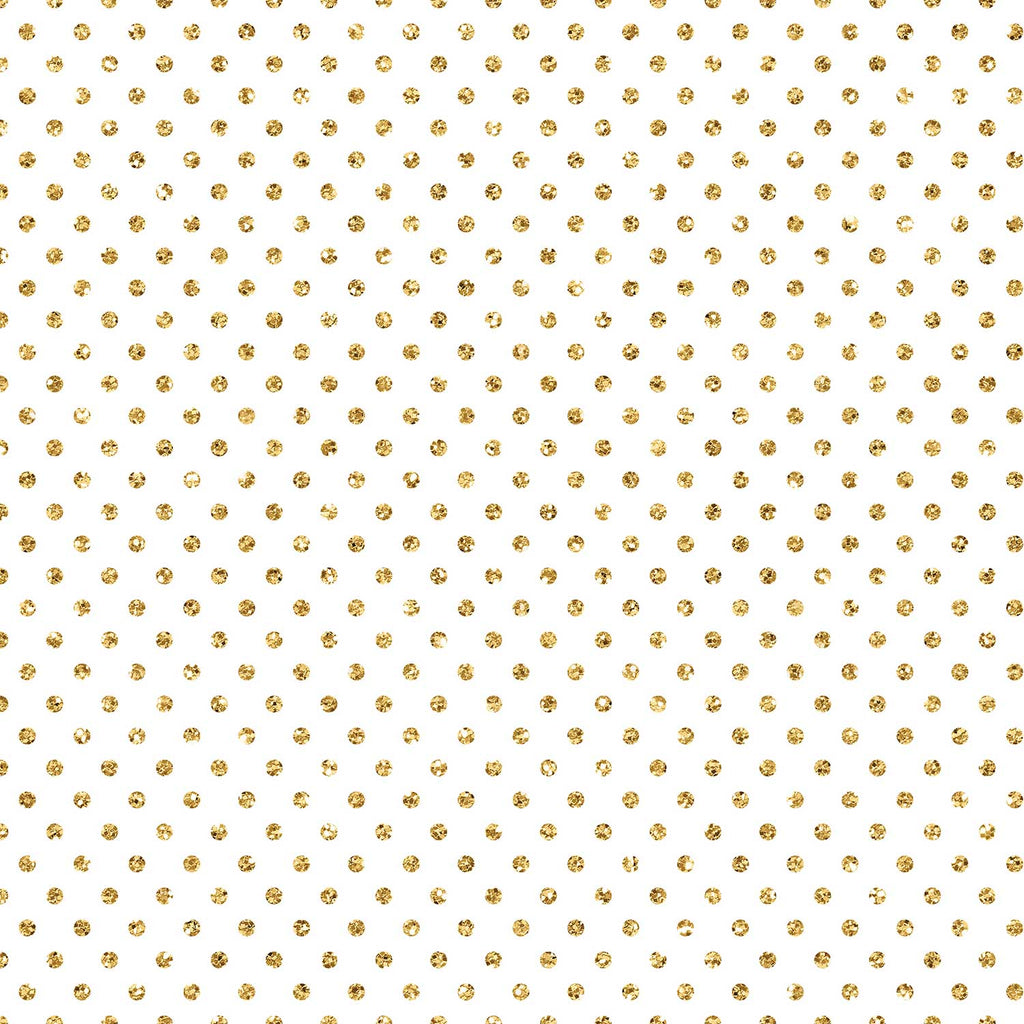 B167a Holographic Gold Dots on White Christmas Wrapping Paper Swatch 