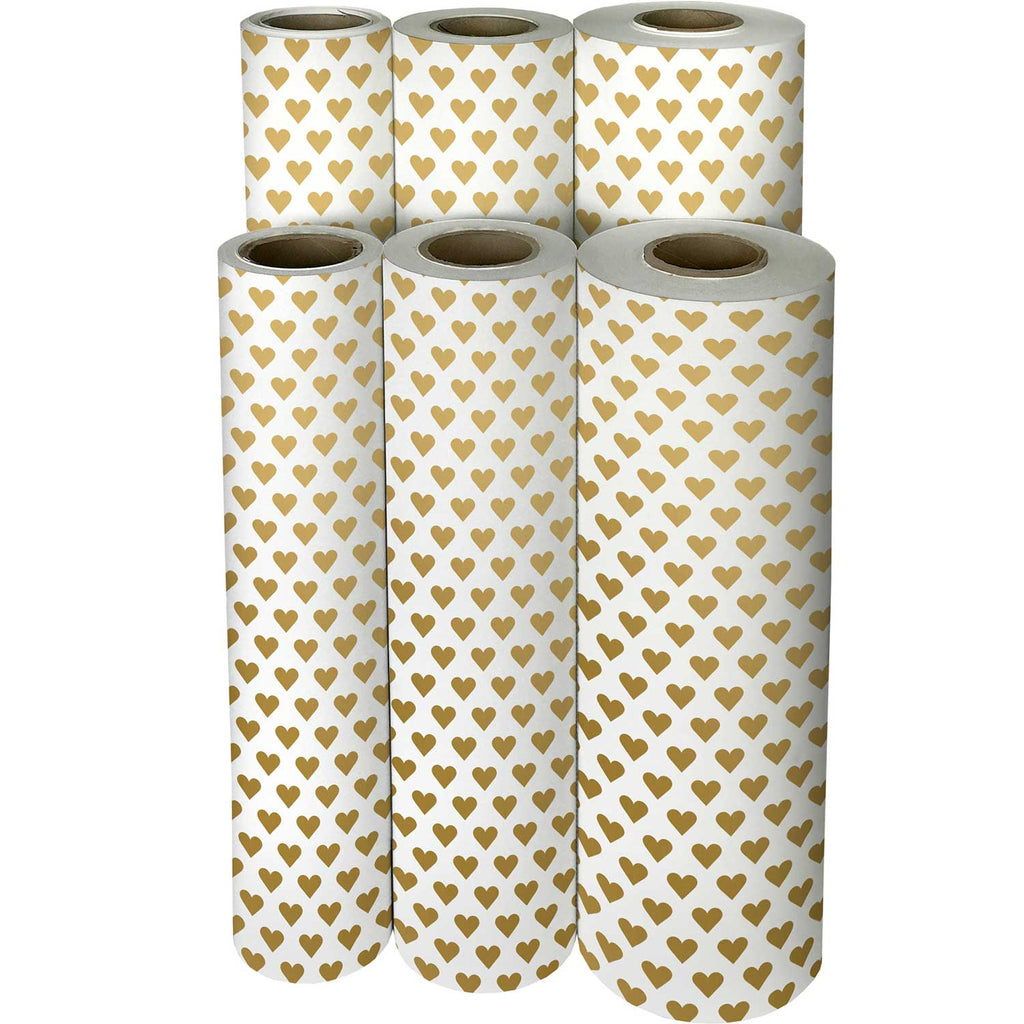 B168f Gold Hearts Gift Wrapping Paper Reams 