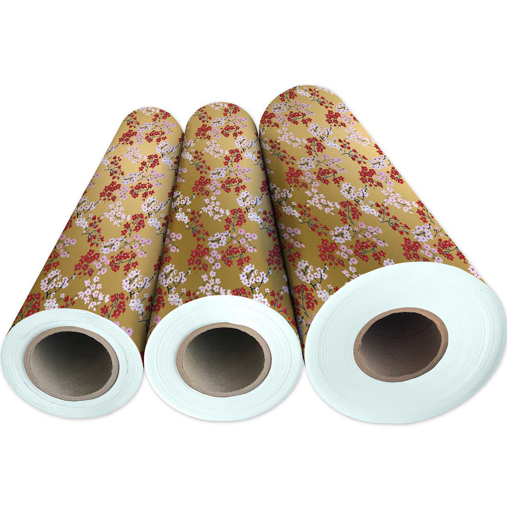 B187g Red Blue Floral Blossoms Gift Wrapping Paper 3 Reams 