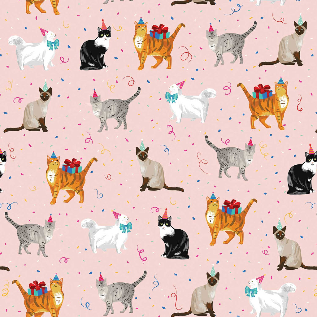B277a Birthday Cats Gift Wrapping Paper Swatch 