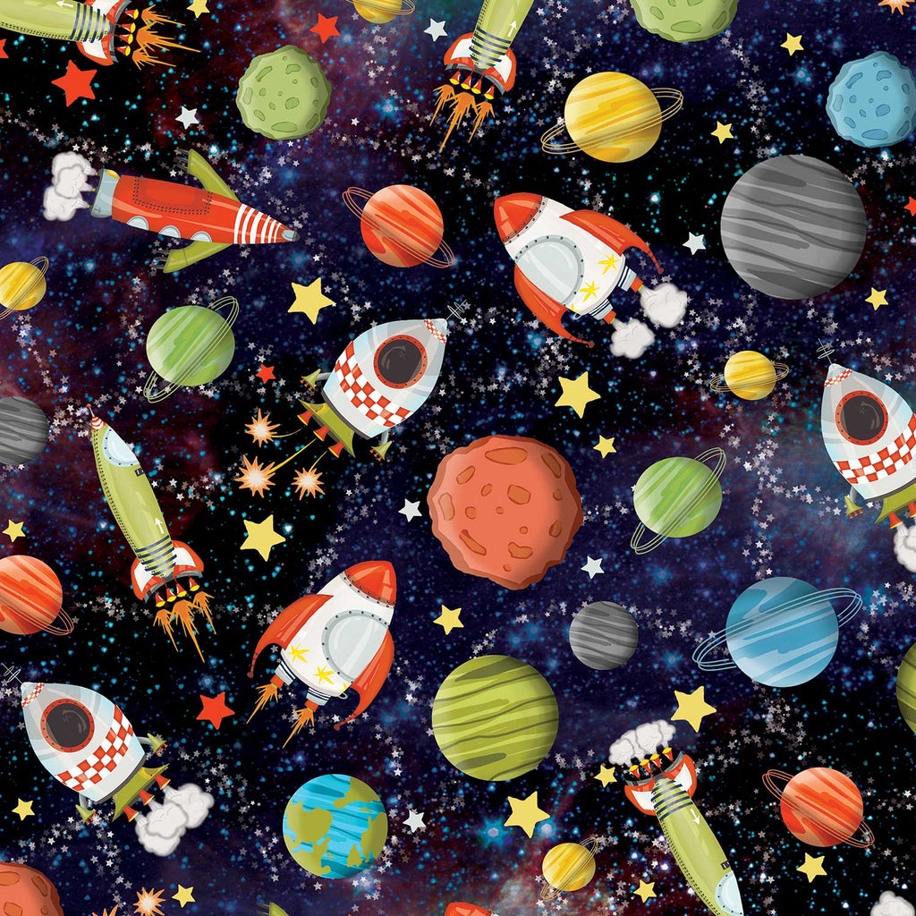 B282a Outer Space Rocket Gift Wrapping Paper Swatch 