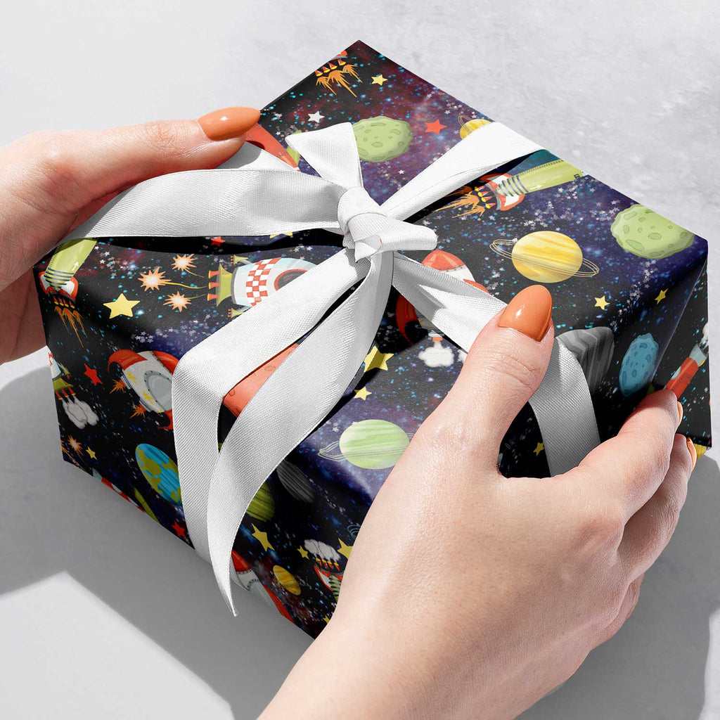 B282b Outer Space Rocket Gift Wrapping Paper Gift Box 