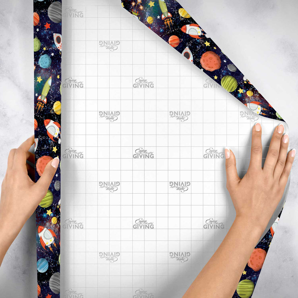 B282e Outer Space Rocket Gift Wrapping Paper Backside 