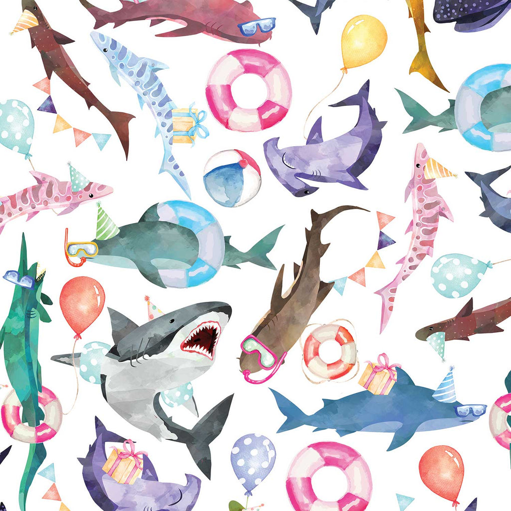 B284a Birthday Shark Gift Wrapping Paper Swatch 
