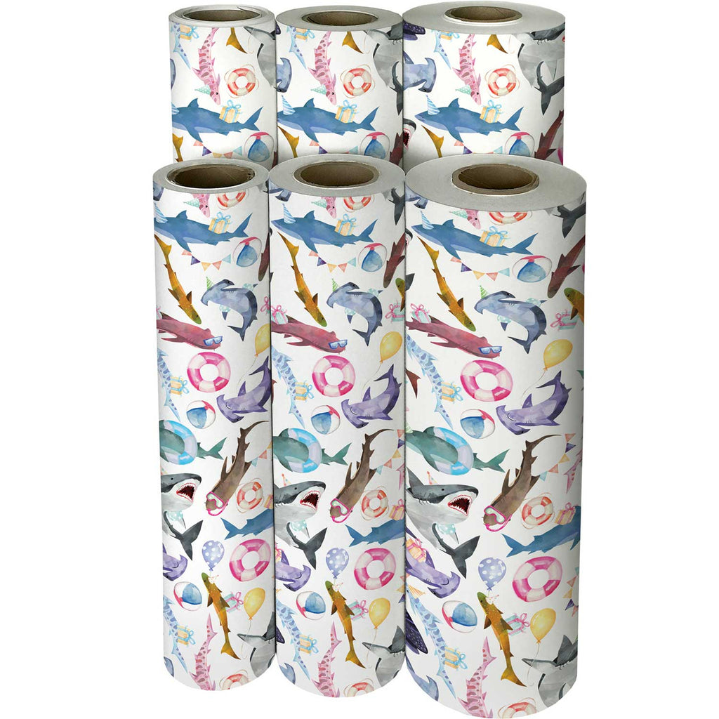 B284f Birthday Shark Gift Wrapping Paper Reams 