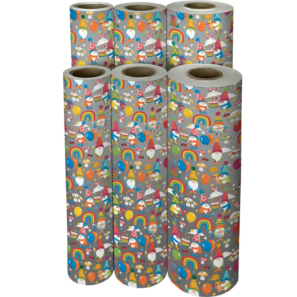 B313f Birthday Gnomes Gift Wrapping Paper Reams 