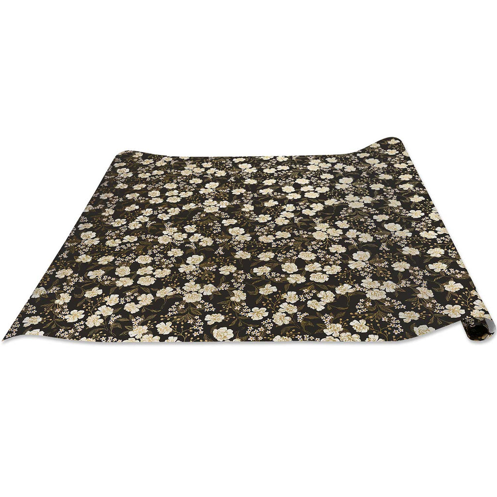 B339d Retro Floral Charcoal Gift Wrapping Paper Regular Roll 