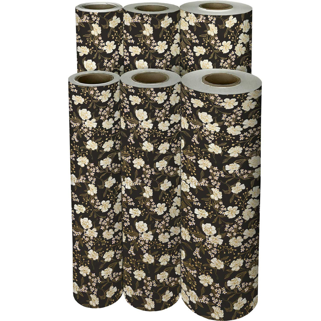 B339f Retro Floral Charcoal Gift Wrapping Paper Reams 