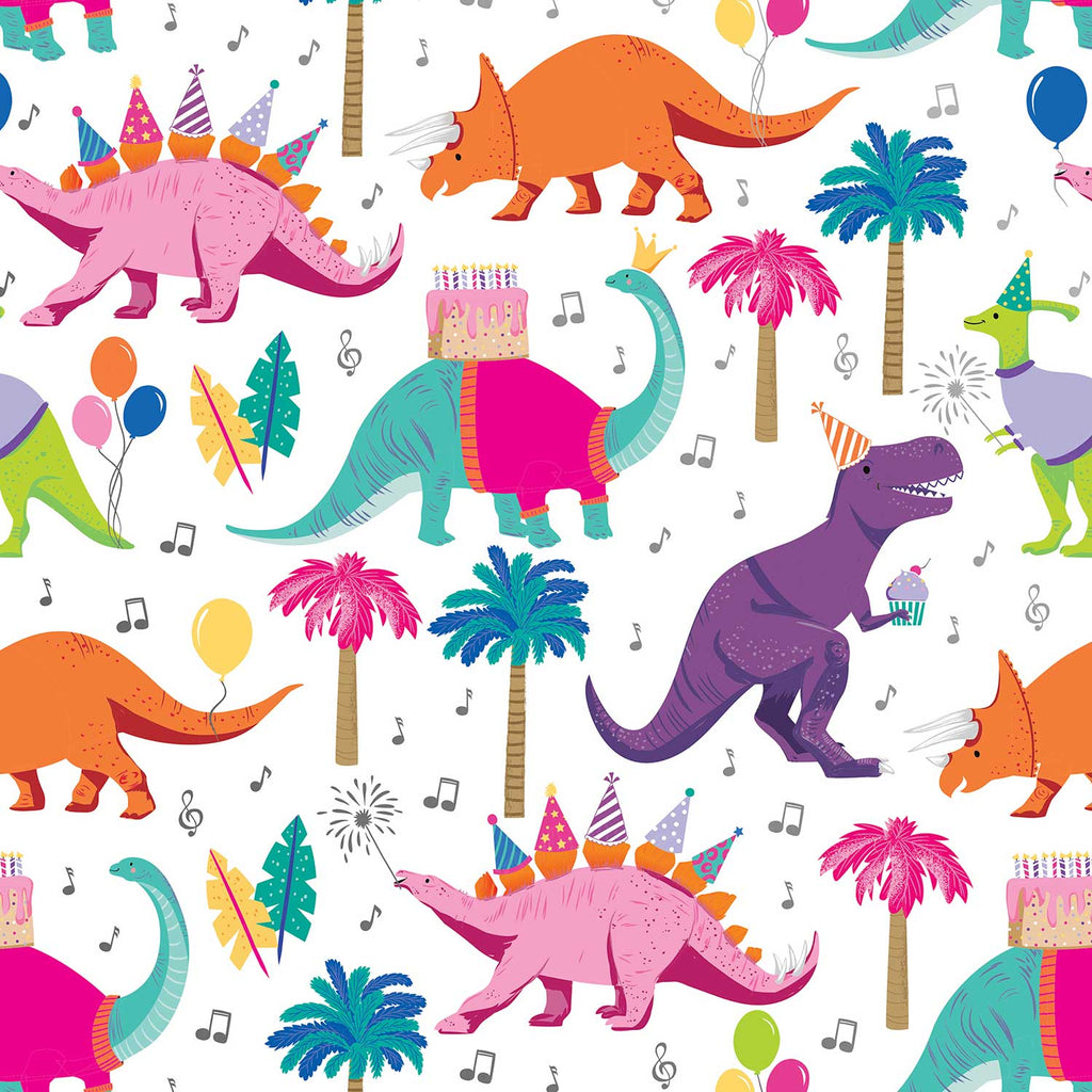 B343a Birthday Dinosaur Party Gift Wrapping Paper Swatch 