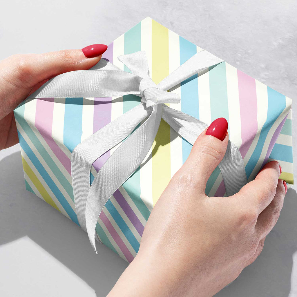 B345b Pastel Stripe Baby Gift Wrapping Paper Gift Box 
