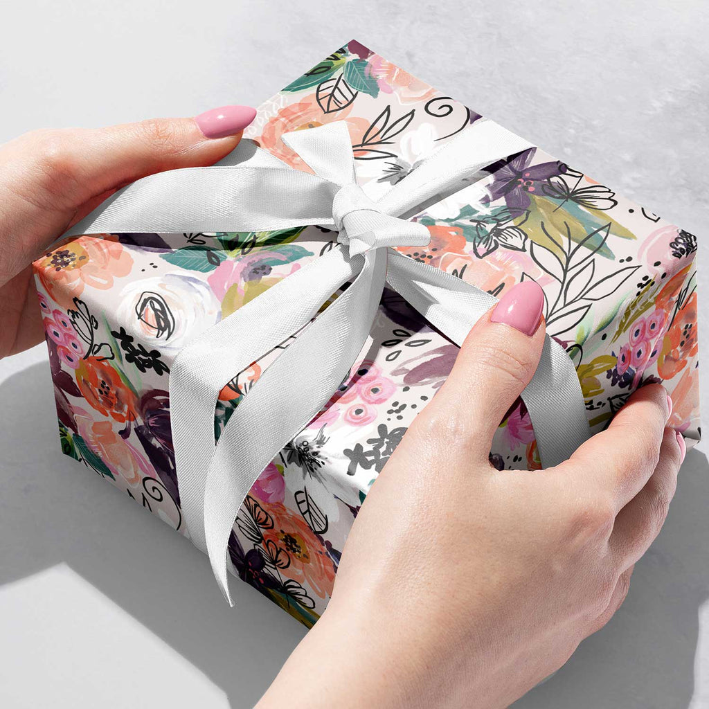 B348b Twig Floral Gift Wrapping Paper Gift Box 