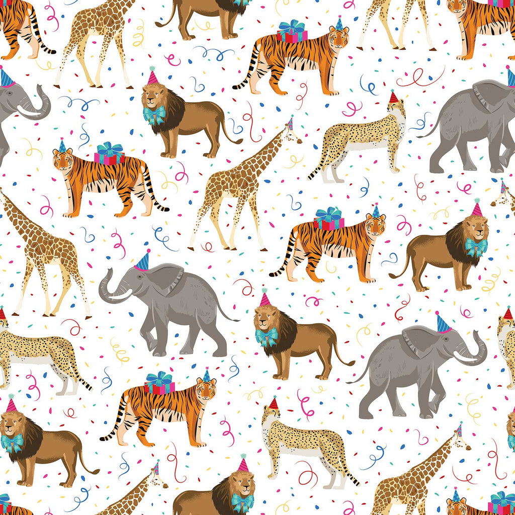 B352a Wild Animals Zoo Birthday Gift Wrapping Paper Swatch 