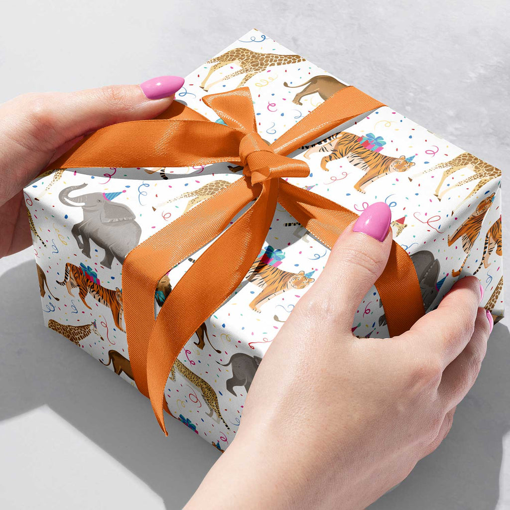B352b Wild Animals Zoo Birthday Gift Wrapping Paper Gift Box 