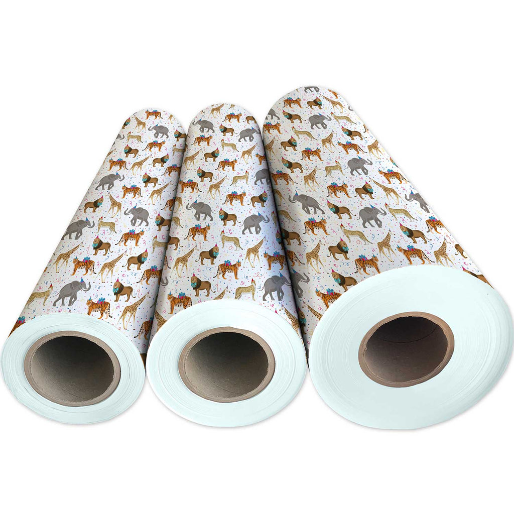 B352g Wild Animals Zoo Birthday Gift Wrapping Paper 3 Reams 