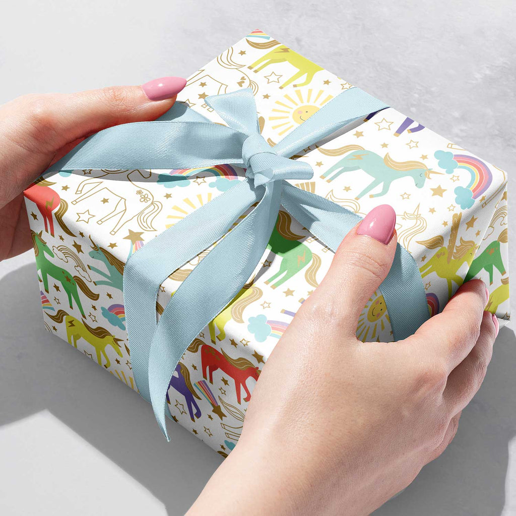 B356b Birthday Unicorns Gift Wrapping Paper Gift Box 