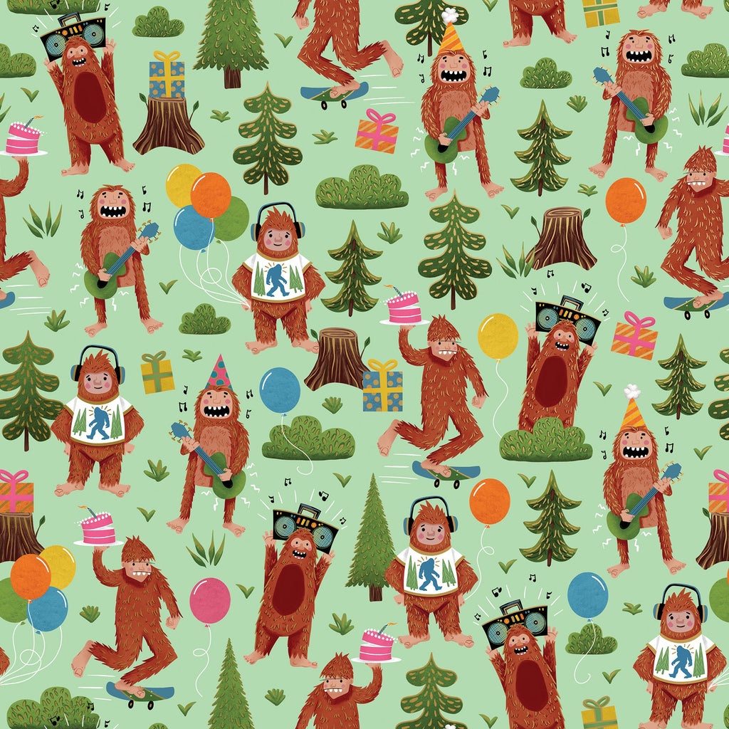 Bigfoot Party Birthday Gift Wrapping Paper Swatch