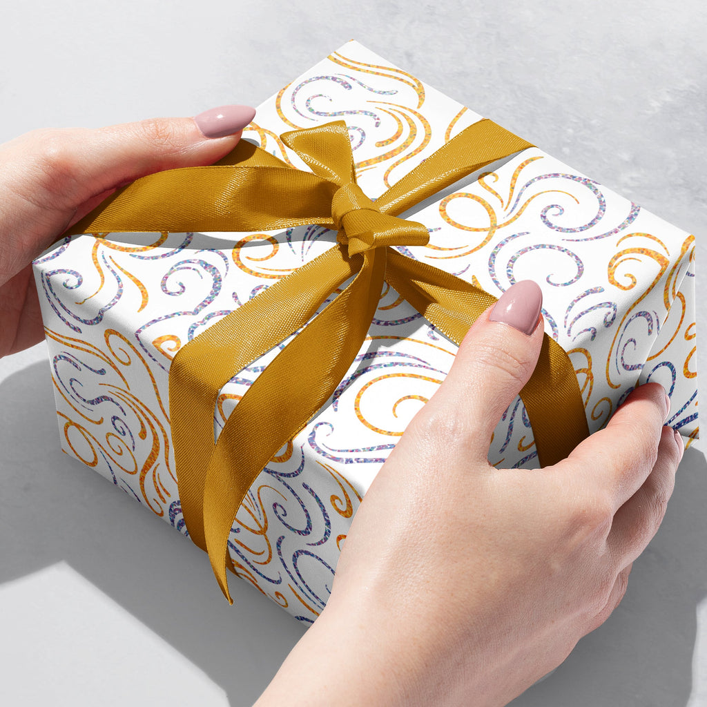 Gold Silver Swirls Holographic Wedding Gift Wrapping Paper Gift Box 