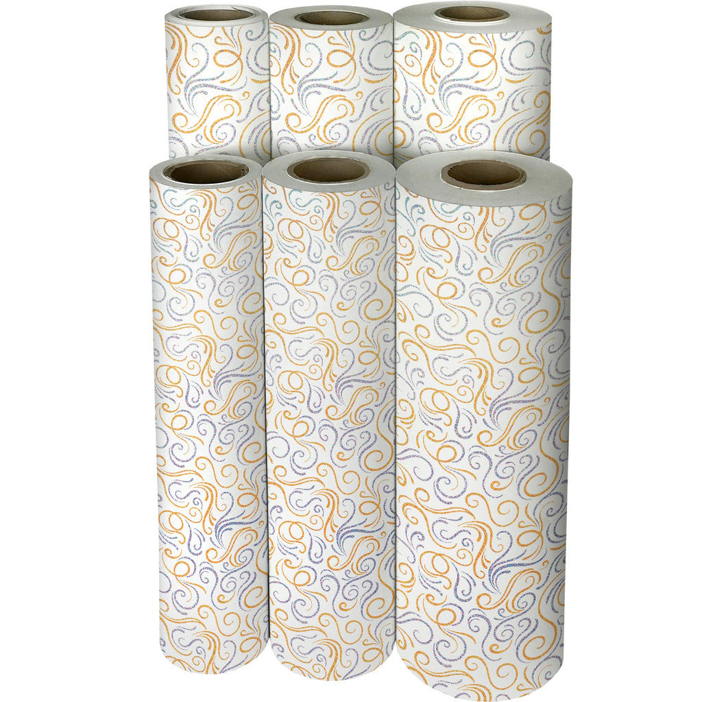 Gold Silver Swirls Holographic Wedding Gift Wrapping Paper Reams 