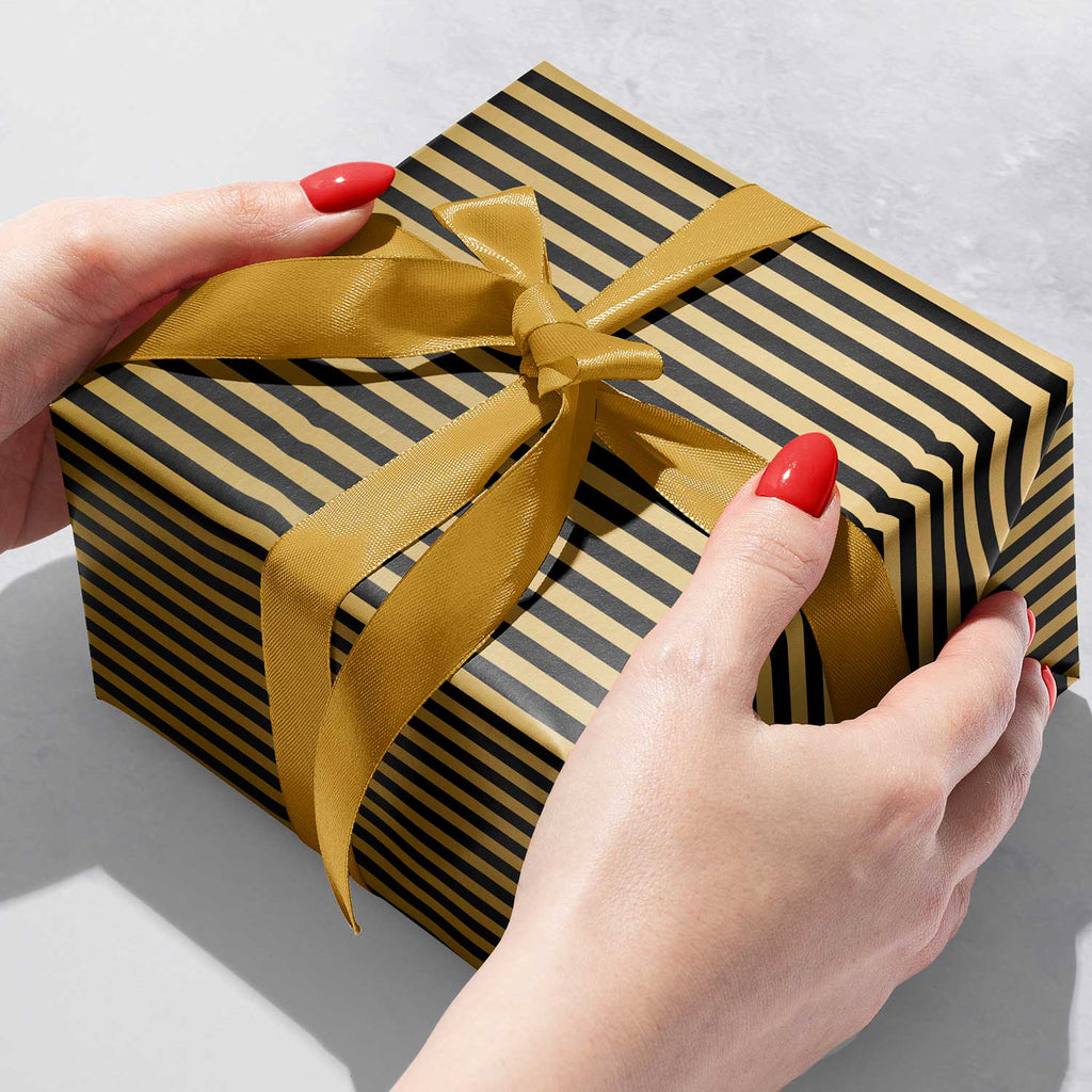 B437b Black Gold Stripes Gift Wrapping Paper Gift Box 