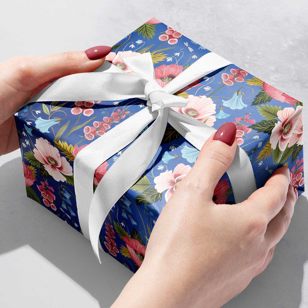 B493b Blue Floral Gift Wrapping Paper Gift Box 