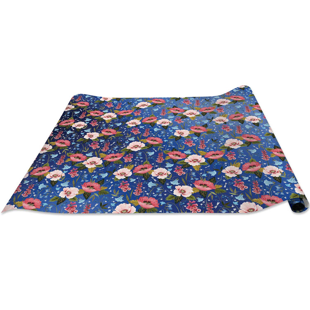 B493d Blue Floral Gift Wrapping Paper Regular Roll 