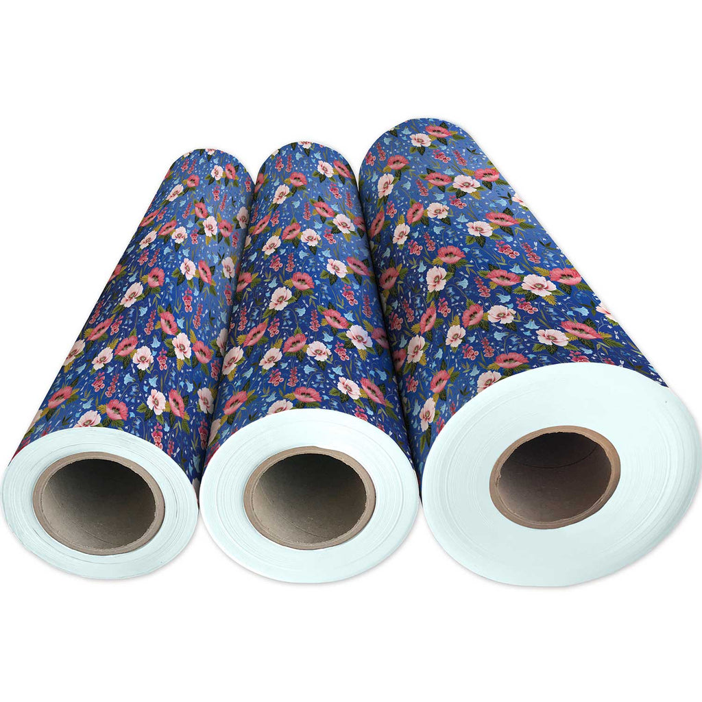 B493g Blue Floral Gift Wrapping Paper 3 Reams 