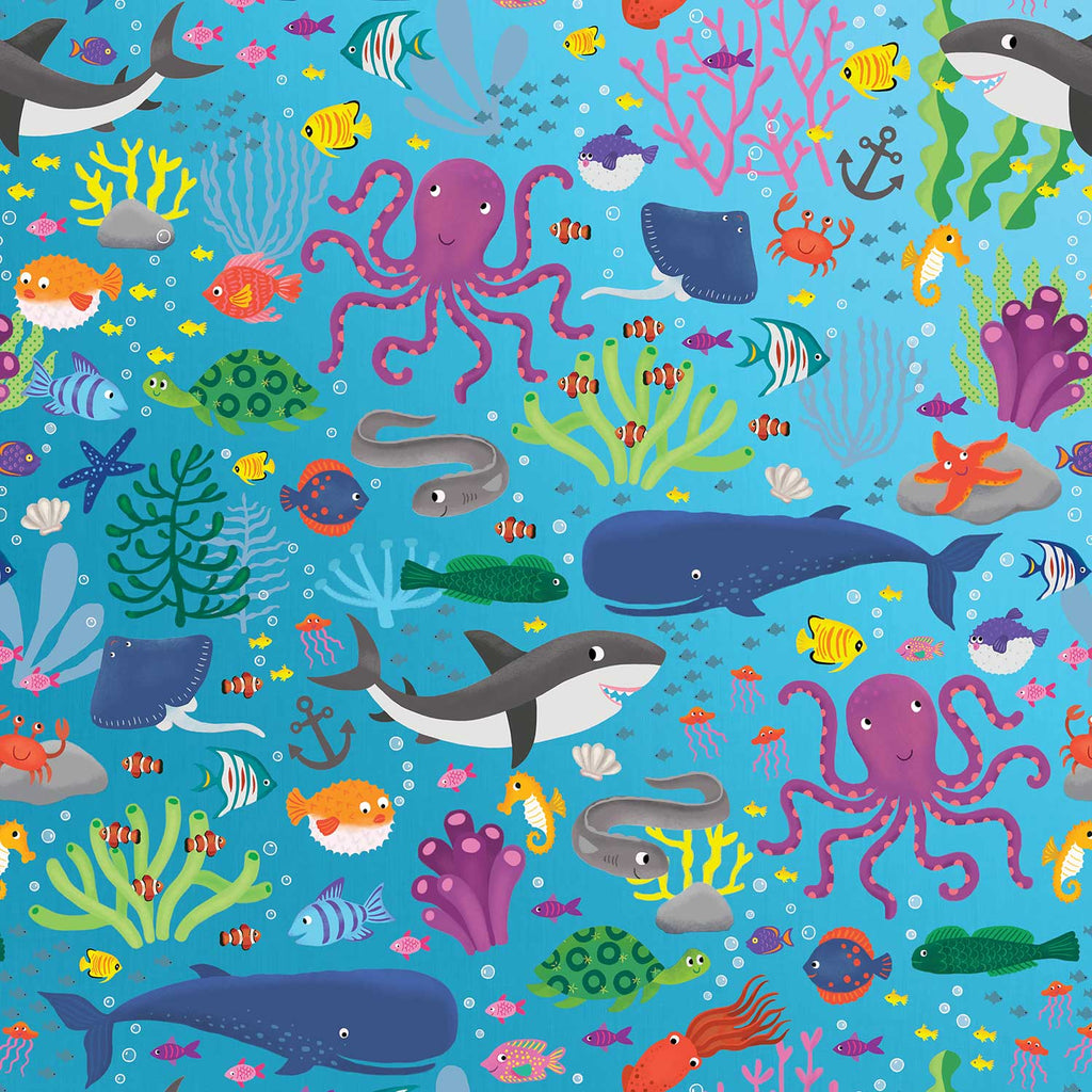 B499a Sea Creatures Kids Gift Wrapping Paper Swatch 