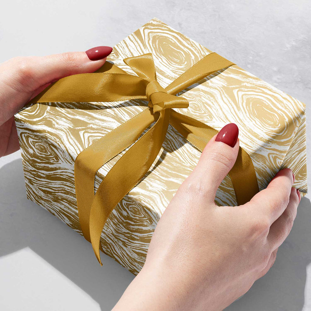 B592b Gold Wood Grain Gift Wrapping Paper Gift Box 