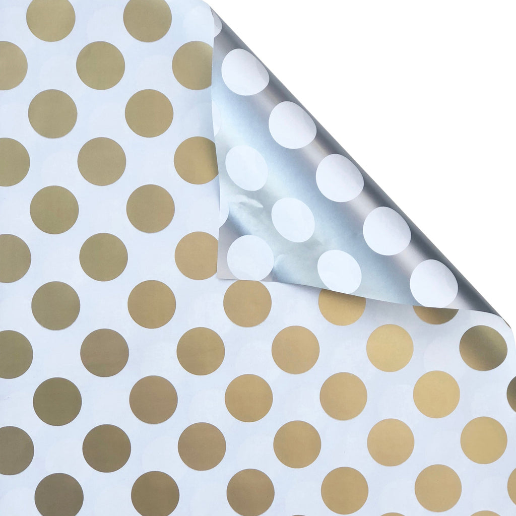 B990Da Two Sided Gold Silver Dot Kraft Gift Wrapping Paper Swatch 