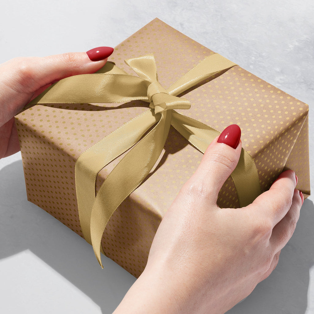 B998Dc Two-Sided Gold Dot & Stripe on Kraft Gift Wrap Gift Box