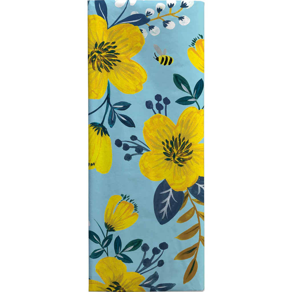 BPT111c Blue Yellow Daisy Bees Floral Tissue Paper Folded Pack