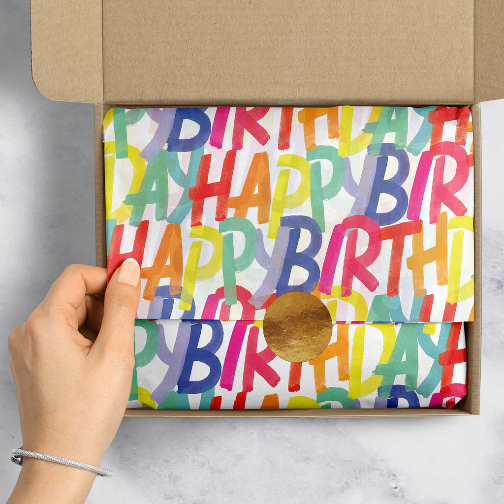 BPT122e Rainbow Birthday Letters Tissue Paper Packaging