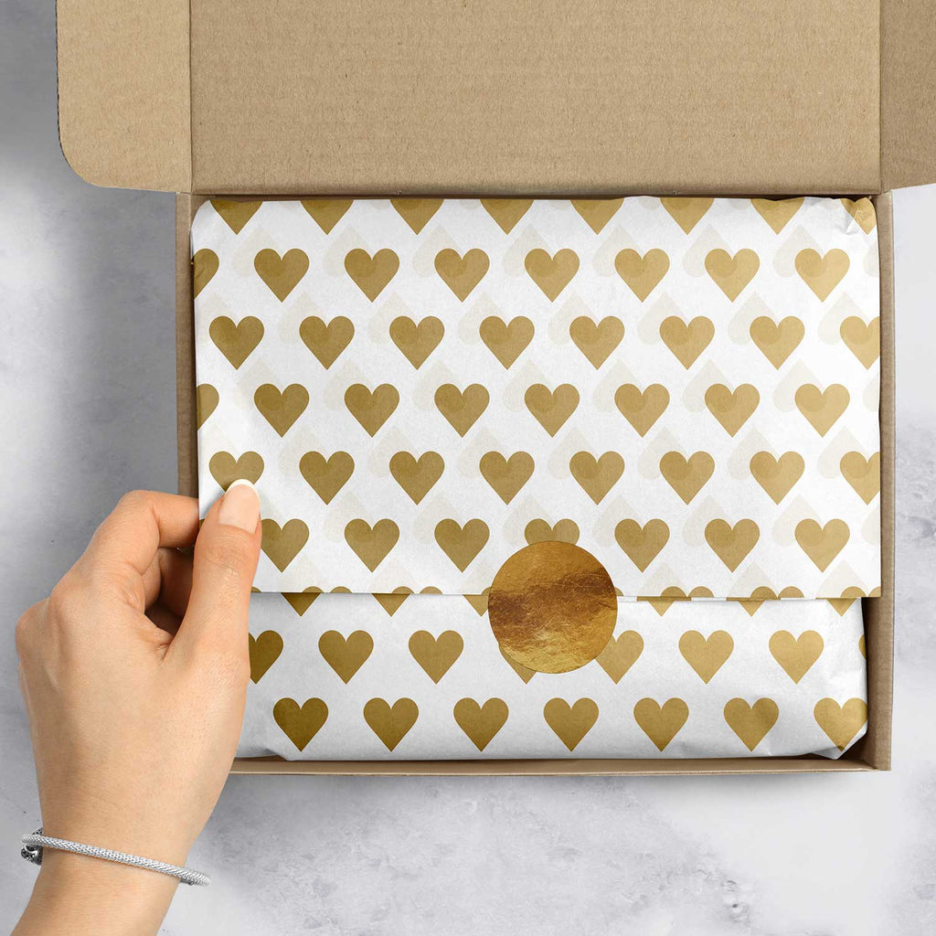 BPT168e Gold Hearts Tissue Paper Packaging