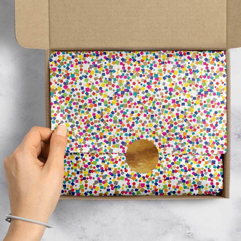 BPT245e Rainbow Confetti White Gift Tissue Paper Packaging