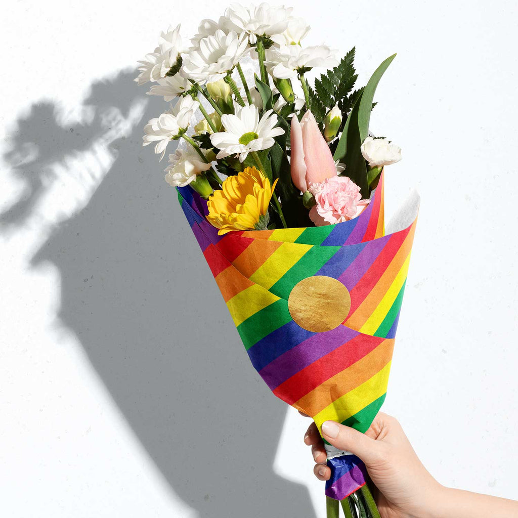 BPT335f Rainbow Stripe Pride Tissue Paper Floral Bouquet