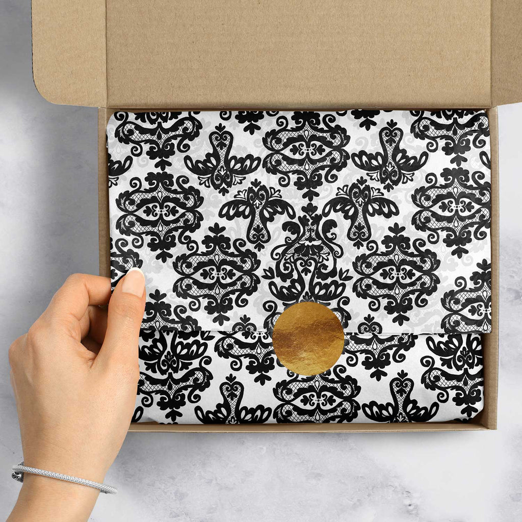 BPT418e Black Damask Gift Tissue Paper Packaging