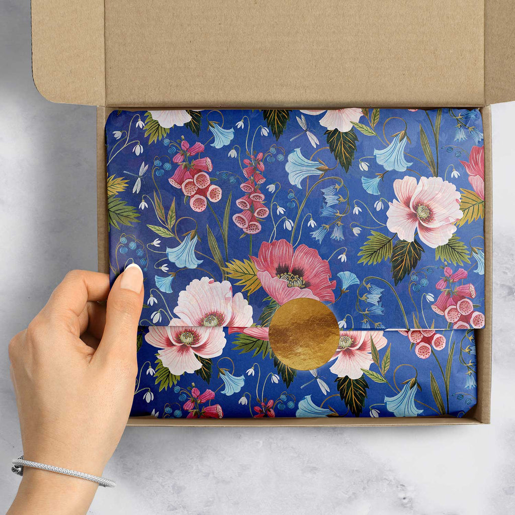 BPT493e Blue Floral Gift Tissue Paper Packaging