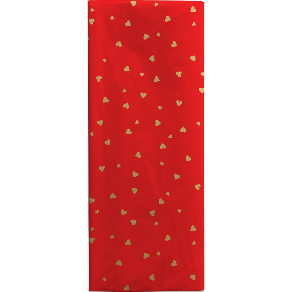 BPT556c Gold Red Hearts Gift Tissue Paper Folded Pack