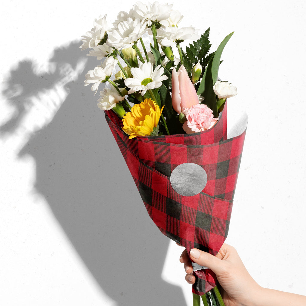 Buffalo Plaid Christmas Gift Tissue Paper Floral Bouquet