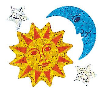 Jillson & Roberts Bulk Roll Prismatic Stickers, Sun, Moon, and Stars (100 Repeats) - Present Paper
